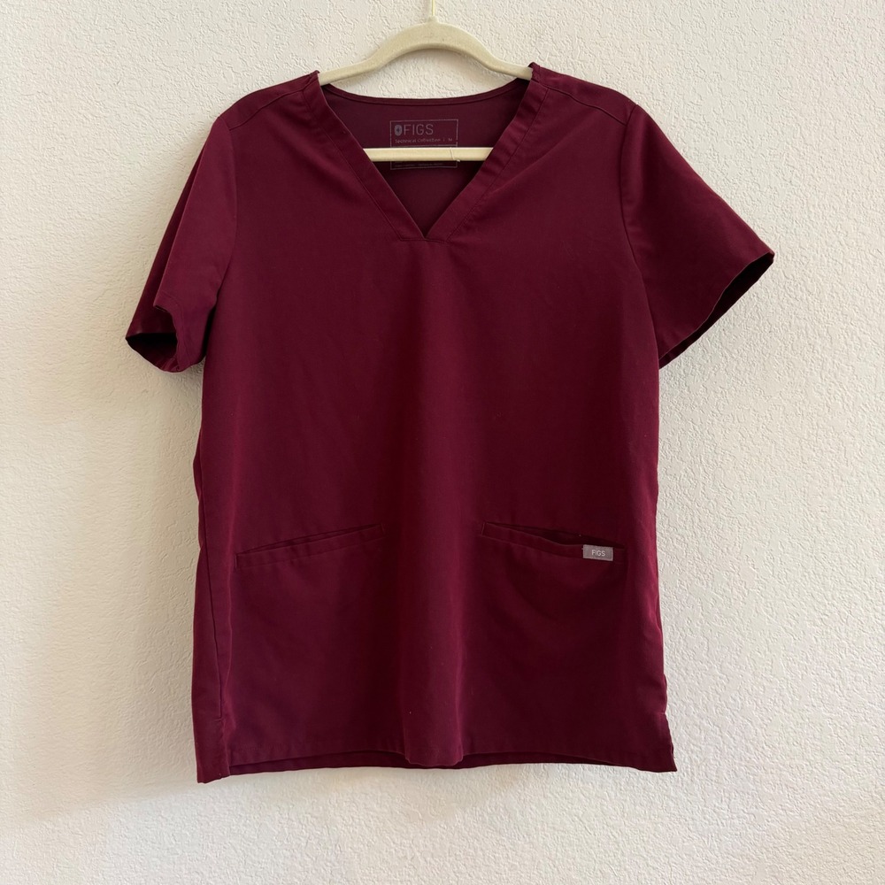 FIGS Technical Collection Burgundy V-Neck Scrub Top Womens Medium Short Sleeve